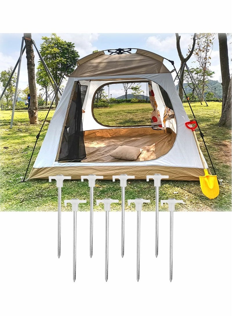 Tent Stakes, 8pc-Pack Galvanized Steel Pop Up Stakes Pegs with Fluorescent Stopper for Pitching Camping Tents Canopy