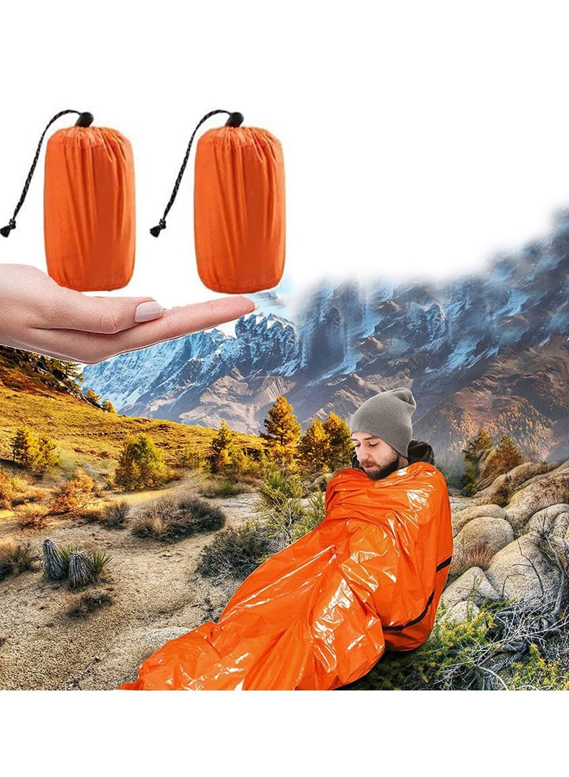 2PCS Lightweight Emergency Sack Survival Compact Sleeping Bag Waterproof Thermal Blanket Multi-use Gear for Outdoor
