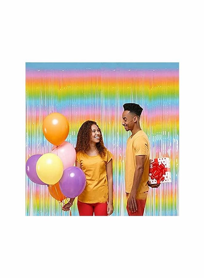 Rainbow Foil Fringe Curtain, 2PCS 3.28FT x 6.56FT Metallic Tinsel Door Curtains Photo Booth Backdrop