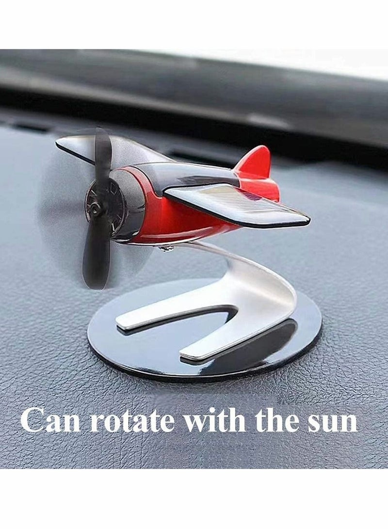 Aircraft Model, Solar Energy Alloy Rotate, Airplane Ornaments, Essential Oil Diffuser, Metal Handicraft, for Car Office Home Decoration (Red)