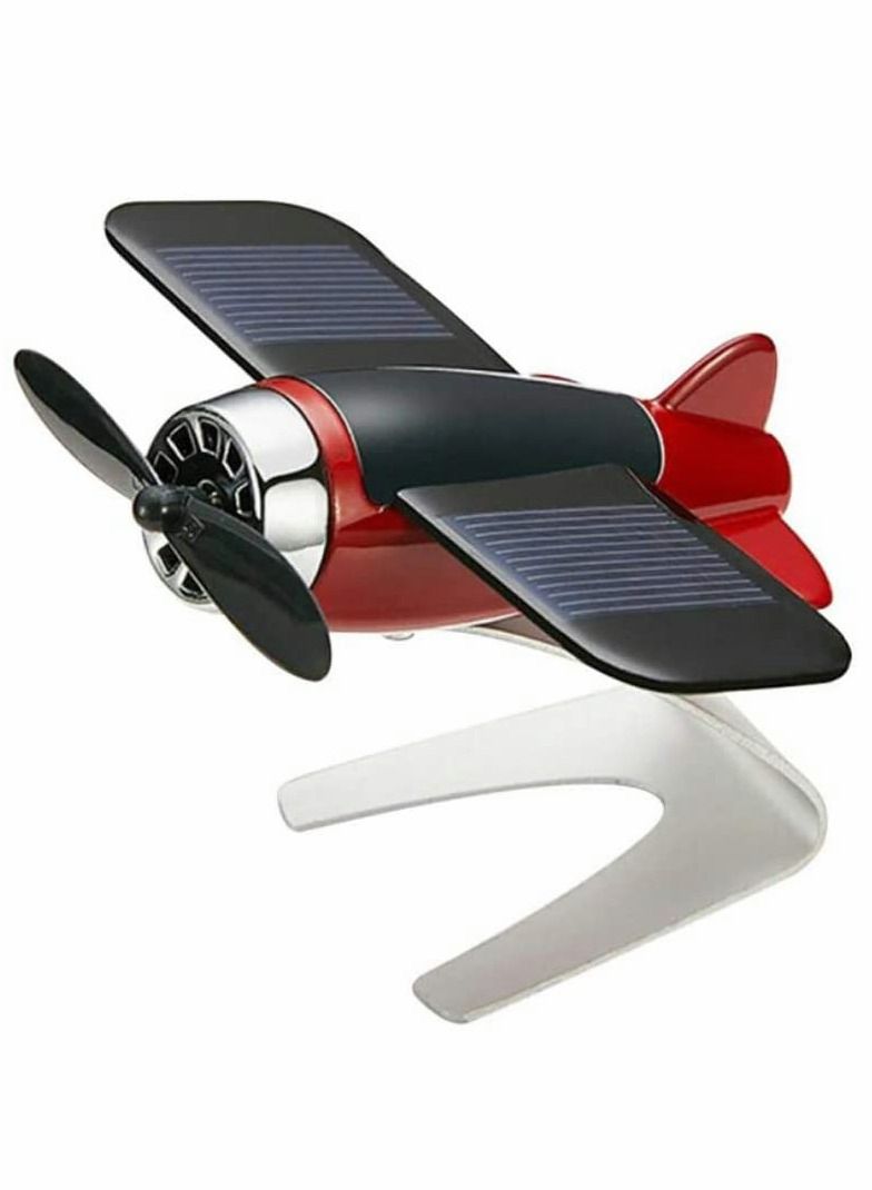Aircraft Model, Solar Energy Alloy Rotate, Airplane Ornaments, Essential Oil Diffuser, Metal Handicraft, for Car Office Home Decoration (Red)