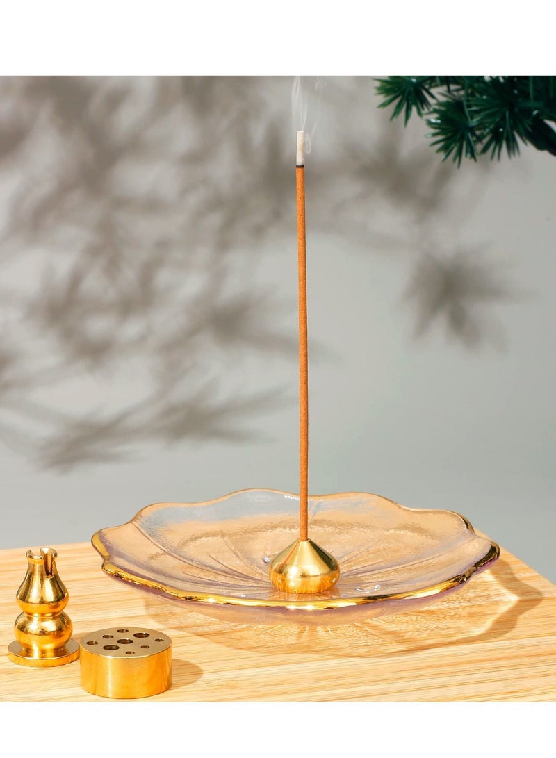 Incense Holder for Sticks Crystal Glass Burner Cherry Blossom Shape Three Different Types of Holes Ideal Meditation and Decoration