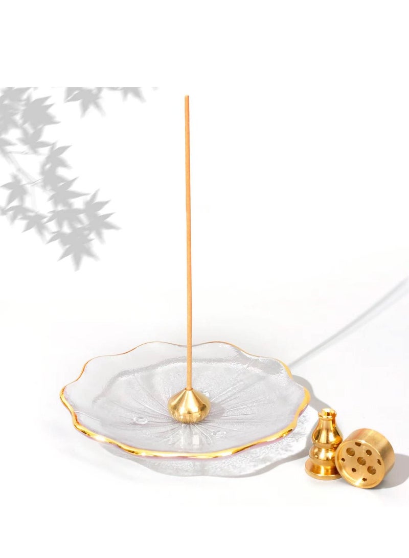 Incense Holder for Sticks Crystal Glass Burner Cherry Blossom Shape Three Different Types of Holes Ideal Meditation and Decoration