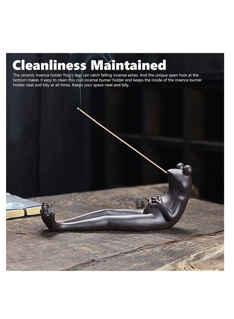 SYOSI Ceramic Incense Holder Made of Frog Shape Vintage Stick Tray Ash Catcher Funny Ornament Yoga Meditation Home Office Decoration