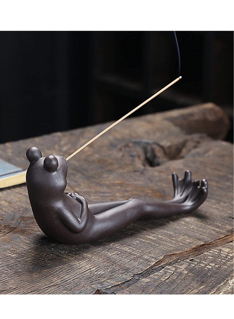 SYOSI Ceramic Incense Holder Made of Frog Shape Vintage Stick Tray Ash Catcher Funny Ornament Yoga Meditation Home Office Decoration