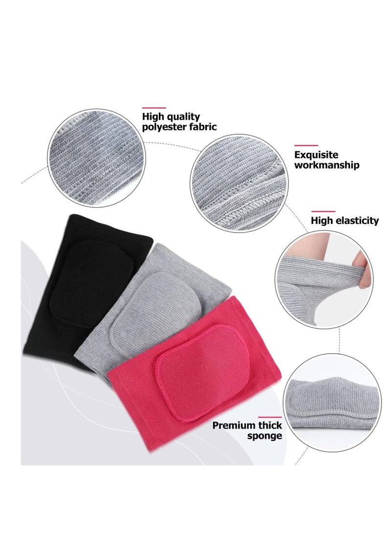 3 Pairs Dance Knee Pad Volleyball Pads, with Sponge Protector Guards, for Adult Kids Sports Football Gym Skating Yoga Pole Floor Non-slip Elastic Padded Brace Support