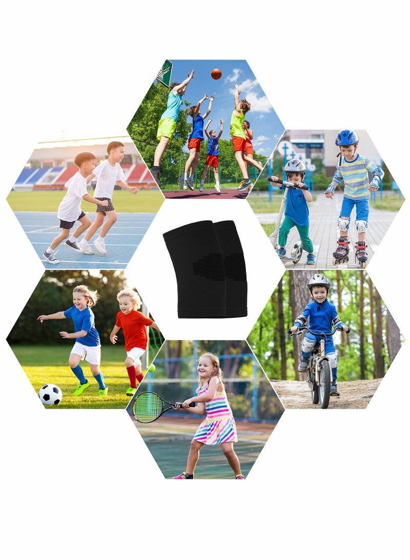 Knee Sleeve for Kids, Brace Support Children, Compression Child Pads Basketball Volleyball Sports Gymnastics Blue and Black 2 Pairs, M