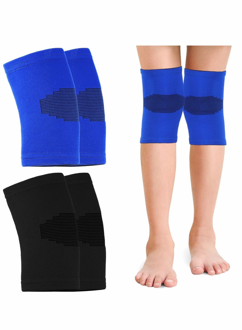 Knee Sleeve for Kids, Brace Support Children, Compression Child Pads Basketball Volleyball Sports Gymnastics Blue and Black 2 Pairs, M