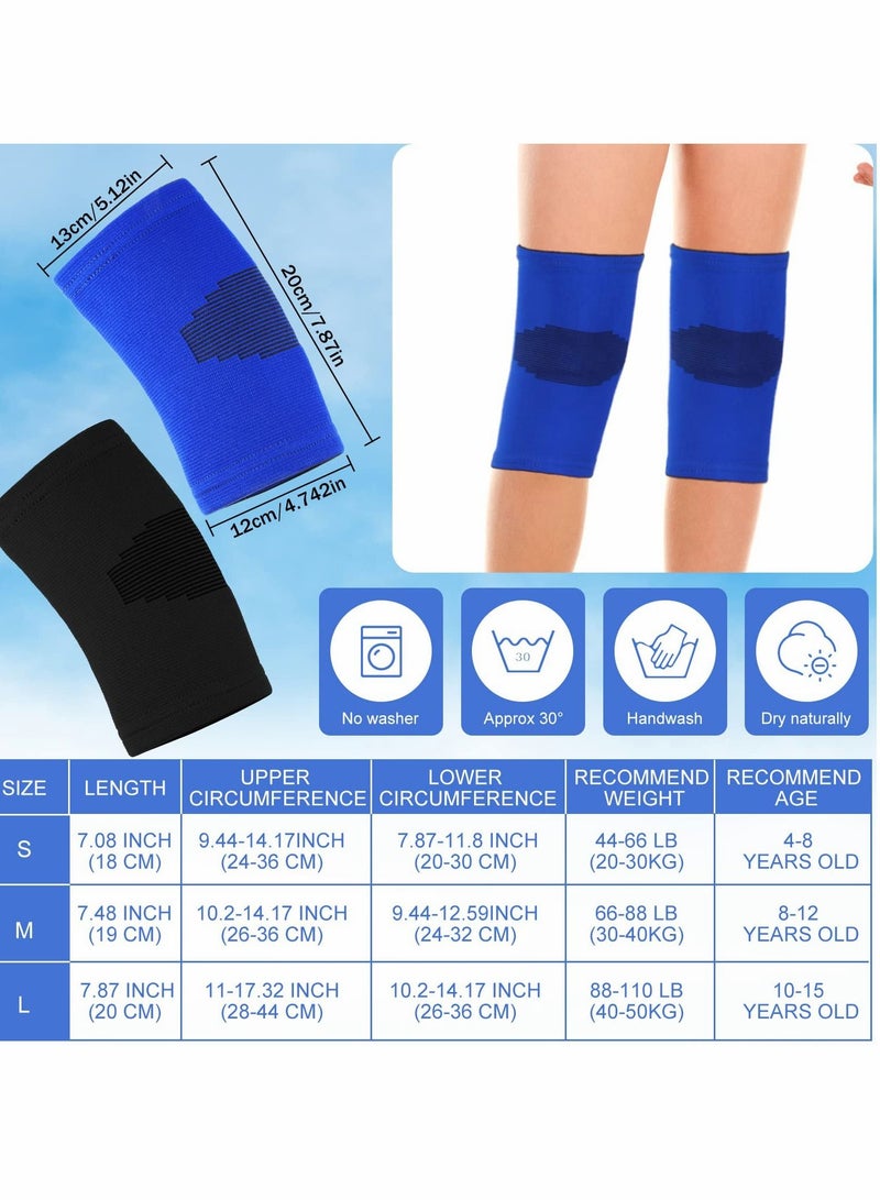 Knee Sleeve for Kids, Brace Support Children, Compression Child Pads Basketball Volleyball Sports Gymnastics Blue and Black 2 Pairs, M