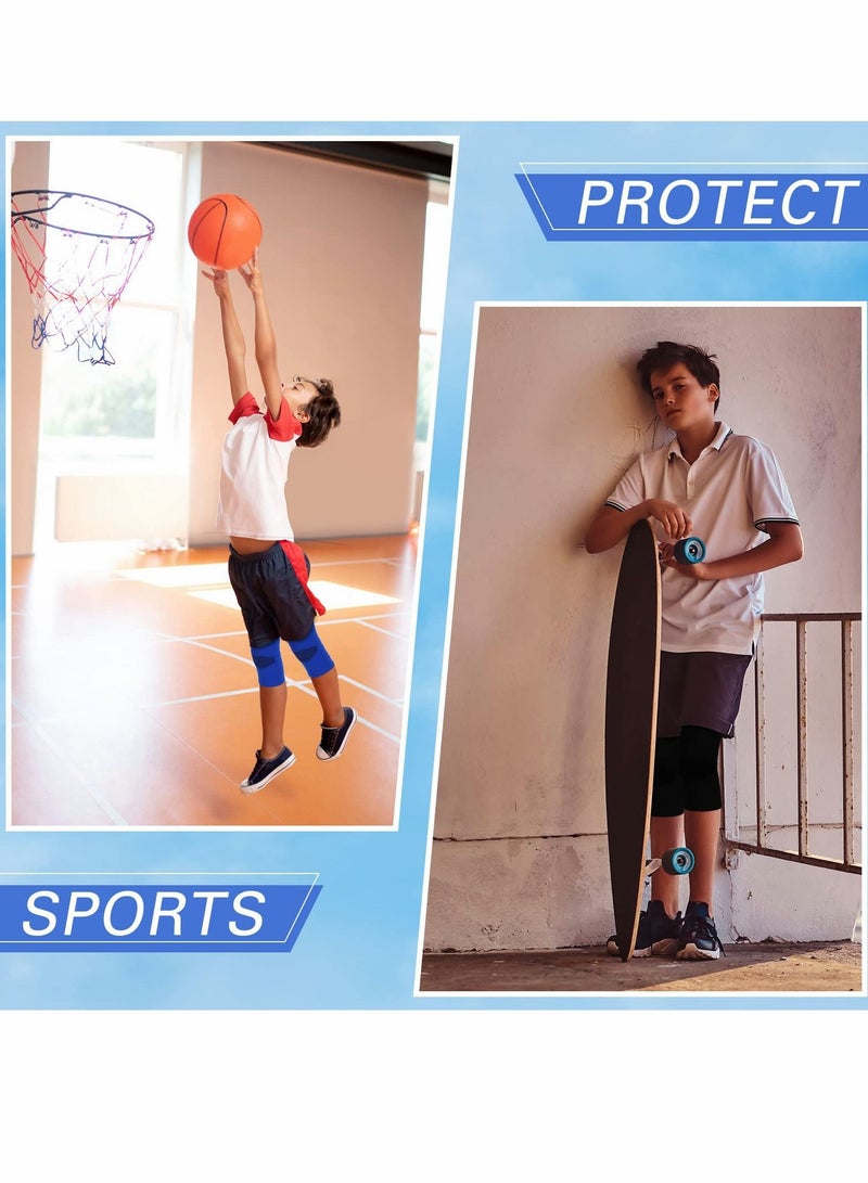 Knee Sleeve for Kids, Brace Support Children, Compression Child Pads Basketball Volleyball Sports Gymnastics Blue and Black 2 Pairs, M