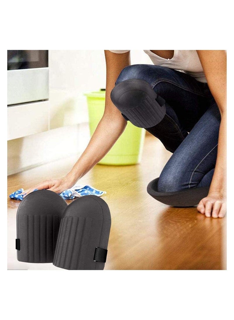Knee Pads Caps with Waterproof EVA Foam Cushion Soft Inner Liner Easy Adjustable Straps for Knees Protectors Sport Outdoor Work Builder Working Gardening 1 Pair Black