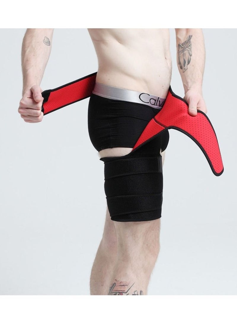 Groin Wrap Black Adjustable Support, for Hip Brace Thigh Support Pain Relief Strain Neoprene
