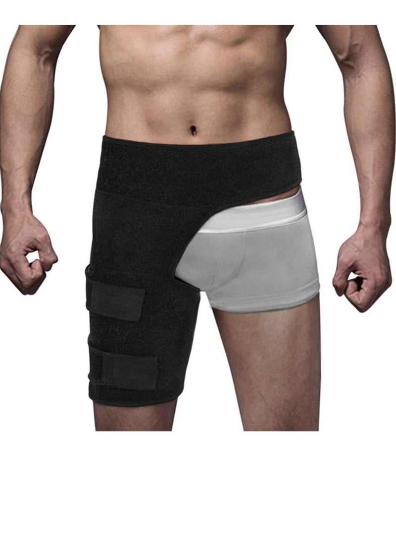 Groin Wrap Black Adjustable Support, for Hip Brace Thigh Support Pain Relief Strain Neoprene