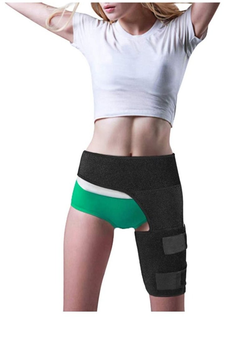 Groin Wrap Black Adjustable Support, for Hip Brace Thigh Support Pain Relief Strain Neoprene