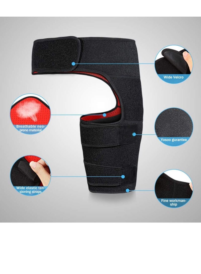 Groin Wrap Black Adjustable Support, for Hip Brace Thigh Support Pain Relief Strain Neoprene