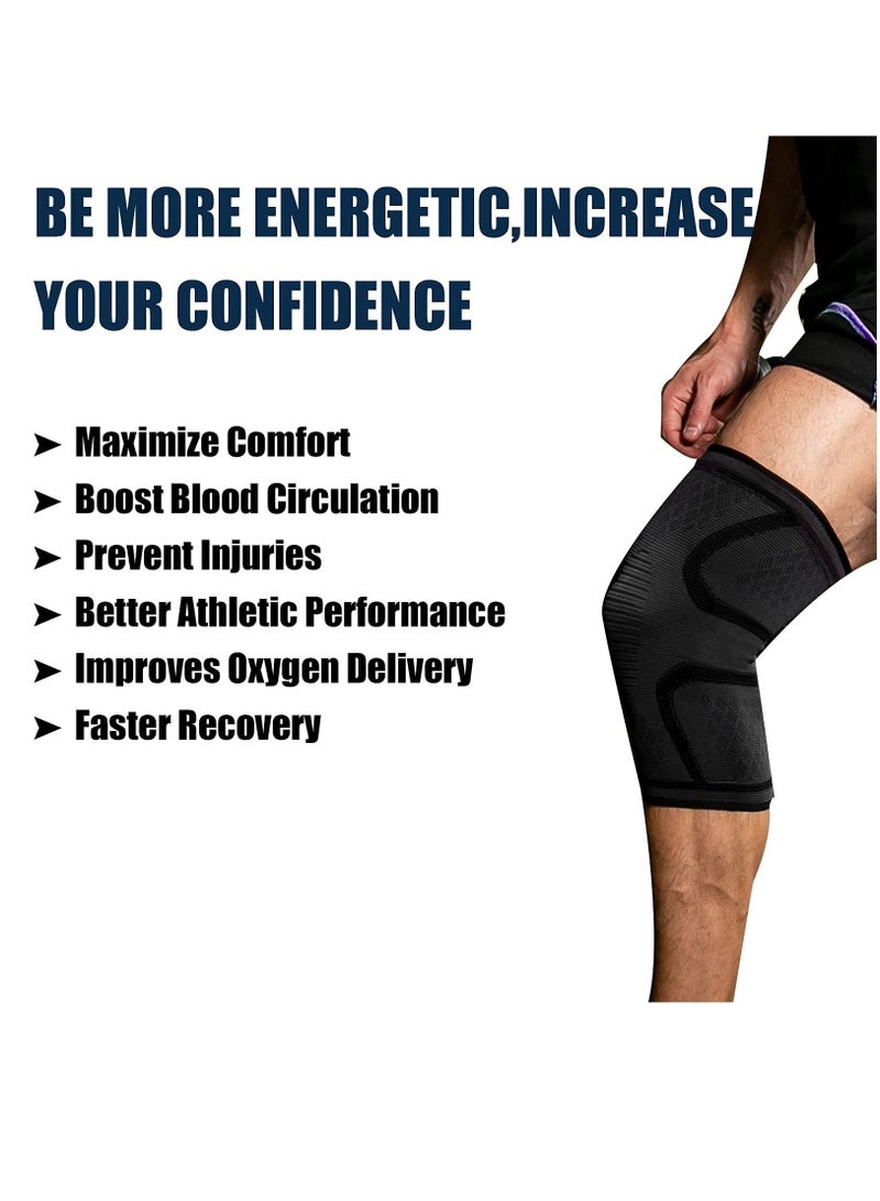 Knee Brace 2 Pack Compression Sleeve Support for Men & Women Weightlifting, Gym, Workout, Hiking, Sports (M)