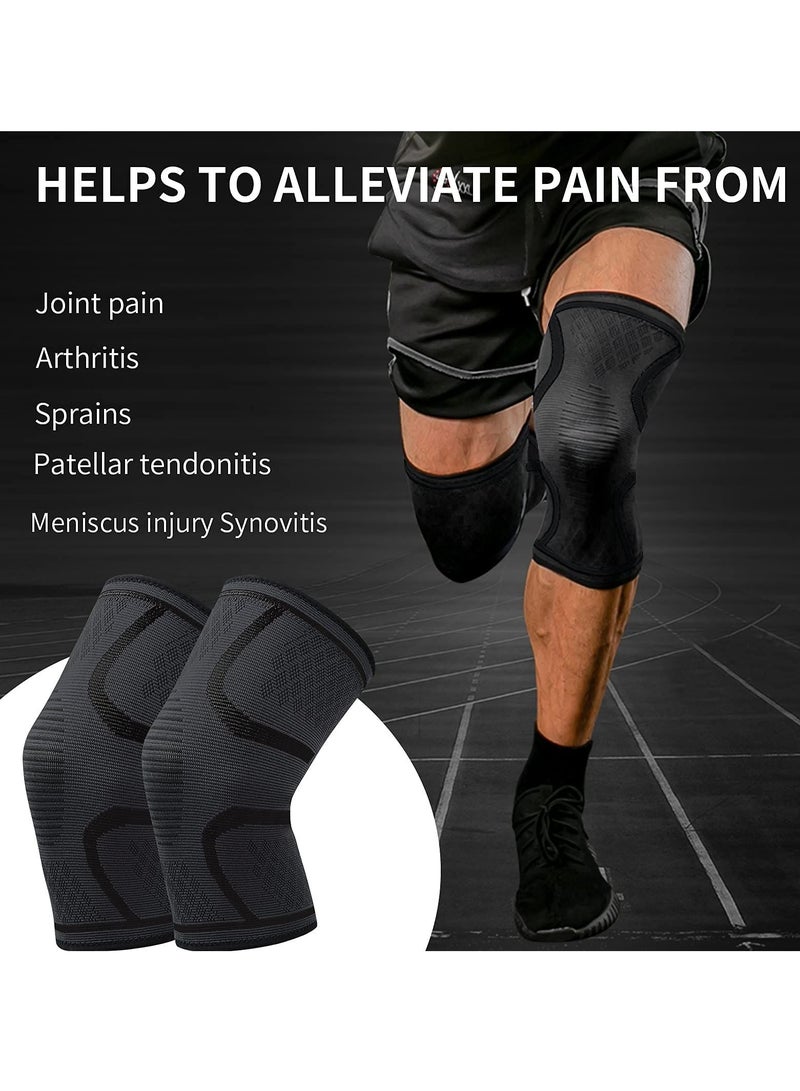 Knee Brace 2 Pack Compression Sleeve Support for Men & Women Weightlifting, Gym, Workout, Hiking, Sports (M)