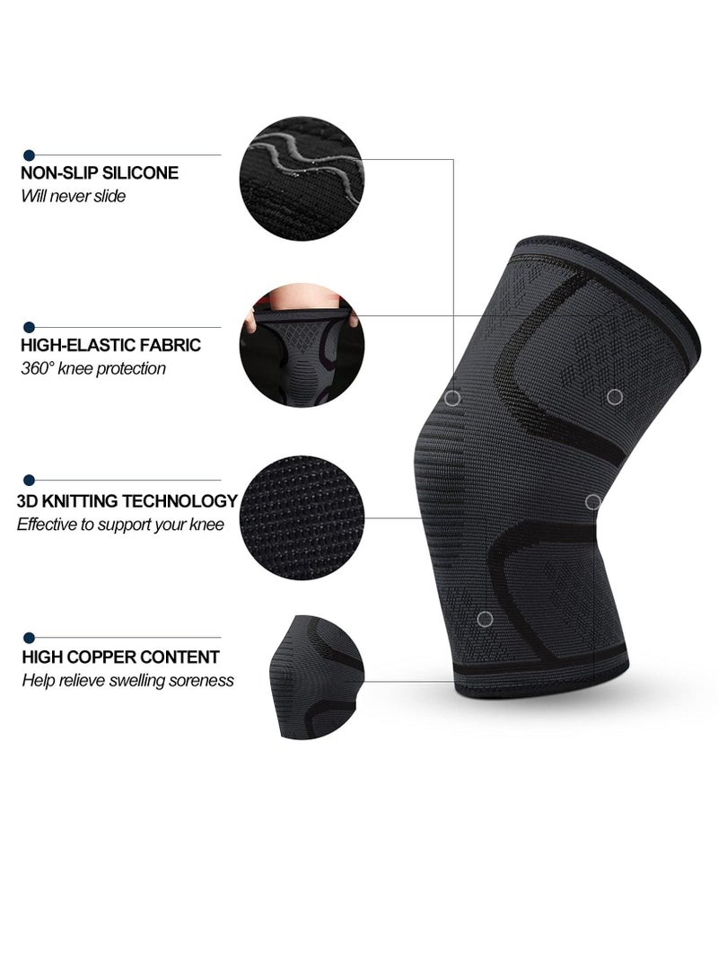 Knee Brace 2 Pack Compression Sleeve Support for Men & Women Weightlifting, Gym, Workout, Hiking, Sports (M)