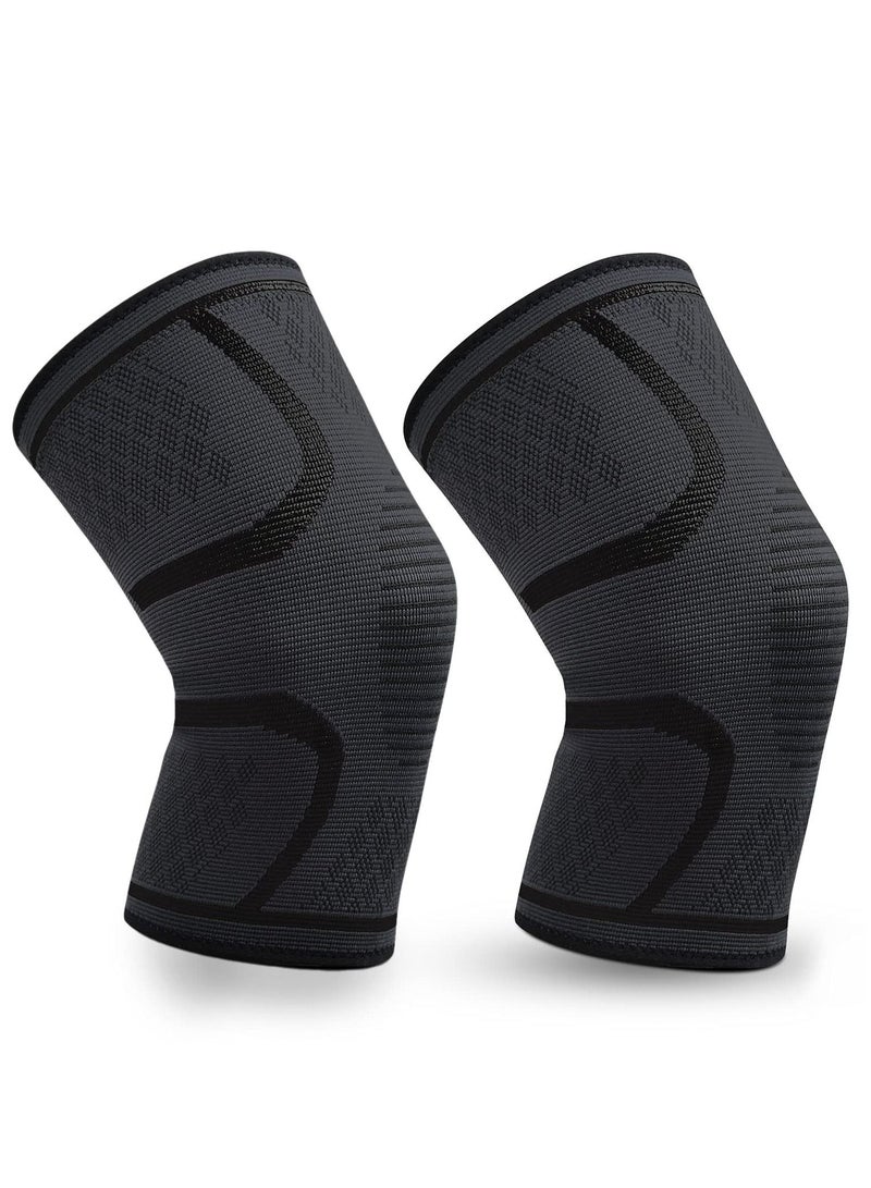 Knee Brace 2 Pack Compression Sleeve Support for Men & Women Weightlifting, Gym, Workout, Hiking, Sports (M)