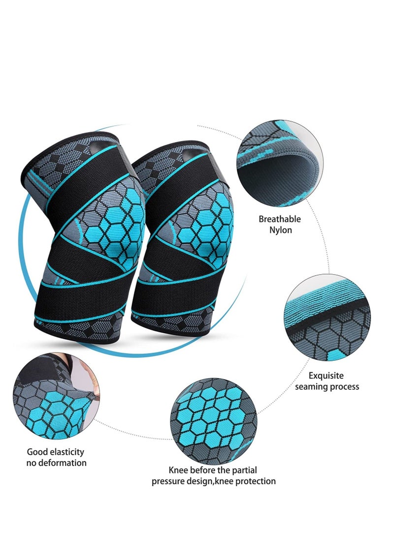 2 Pack Knee Support with Strap Compression Brace for Men Women Sleeve Pain Relief Meniscus Tear Arthritis Running Basketball