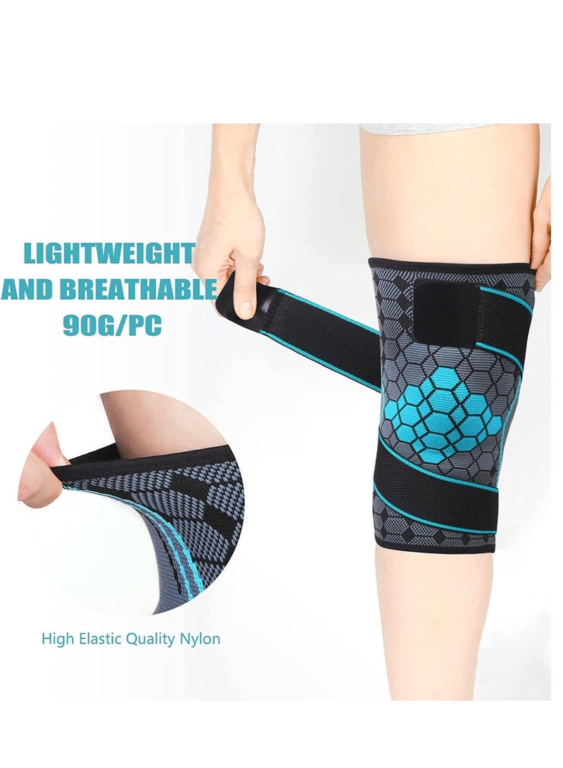 2 Pack Knee Support with Strap Compression Brace for Men Women Sleeve Pain Relief Meniscus Tear Arthritis Running Basketball