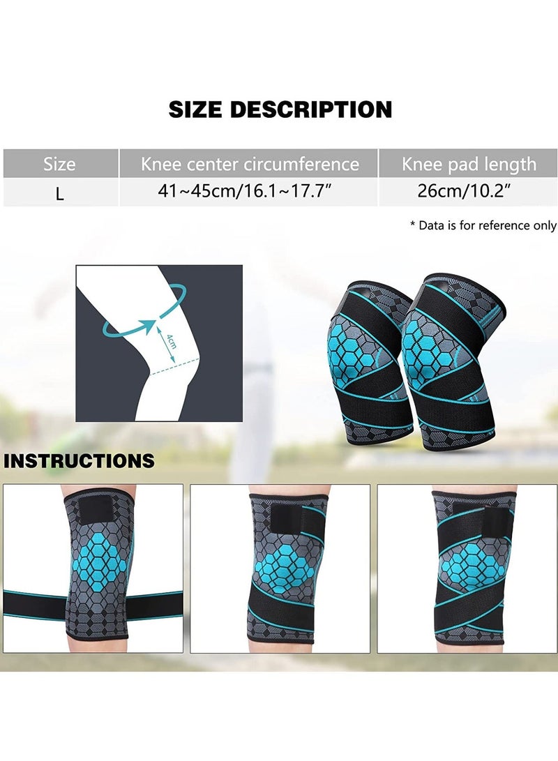2 Pack Knee Support with Strap Compression Brace for Men Women Sleeve Pain Relief Meniscus Tear Arthritis Running Basketball