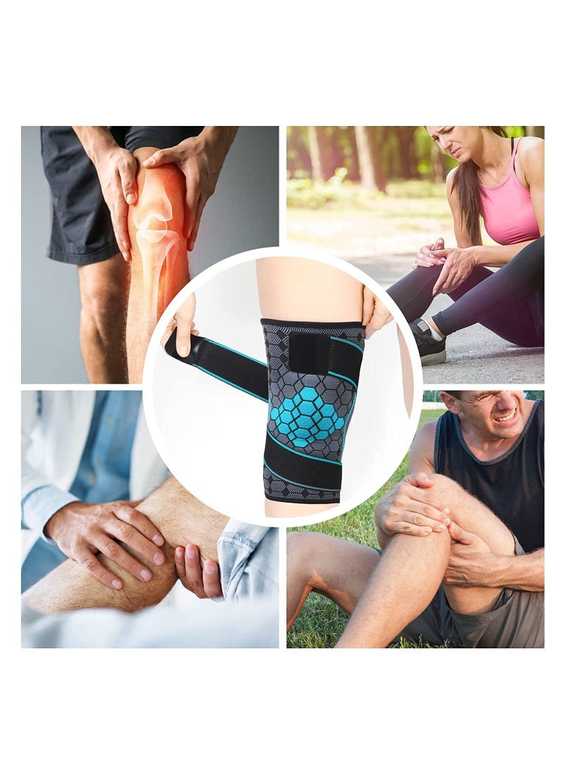 2 Pack Knee Support with Strap Compression Brace for Men Women Sleeve Pain Relief Meniscus Tear Arthritis Running Basketball