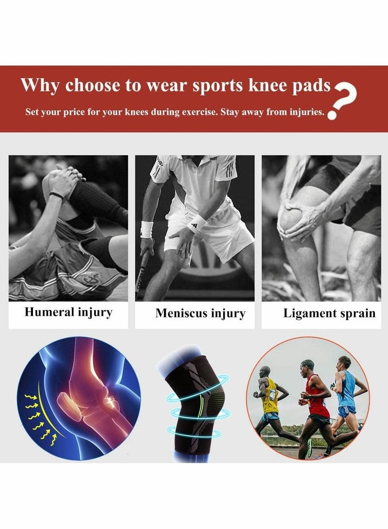 Knee Brace, 2 Pcs Support Brace for Men & Women, Compression Sleeve Running, Pain Relief (Large, Black Green)