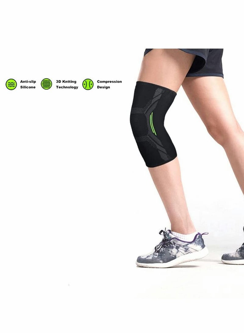Knee Brace, 2 Pcs Support Brace for Men & Women, Compression Sleeve Running, Pain Relief (Large, Black Green)