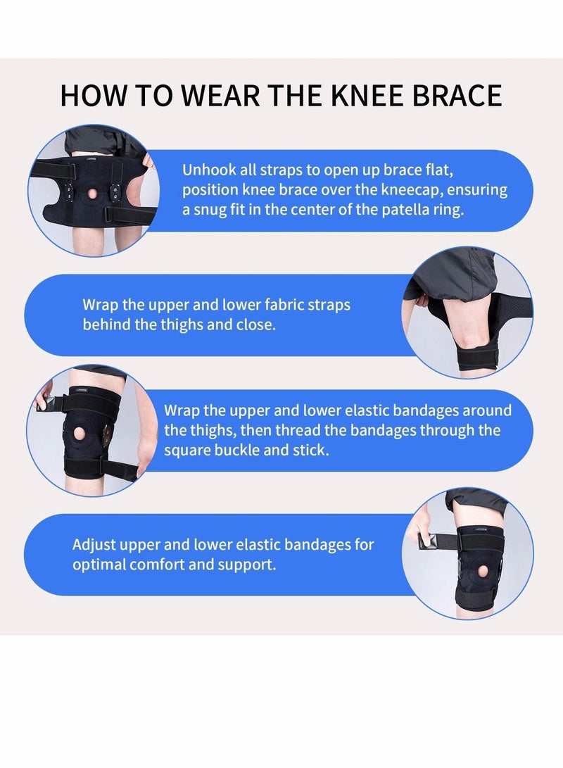 Knee Brace for Women Men Hinged with Side Stabilizers Adjustable Open Patella Arthritis Pain and Support,Meniscus Tear ACL MCL Injury Recovery Relief