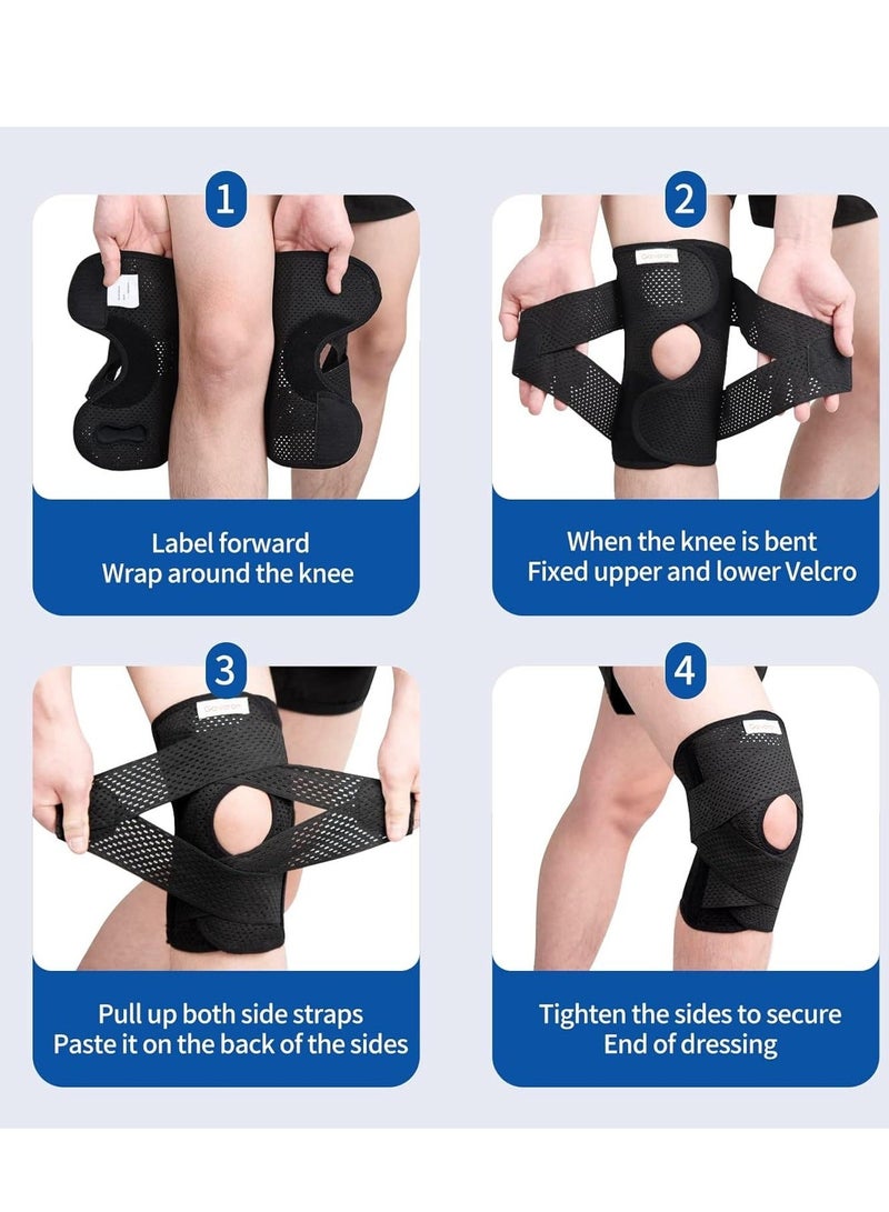 Professional Knee Brace with Side Stabilizers, Adjustable Support Meniscus Pad& Patella Gel Pad for Tear Pain ACL MCL Injury Recovery Men & Women, Workout, Sports (L)