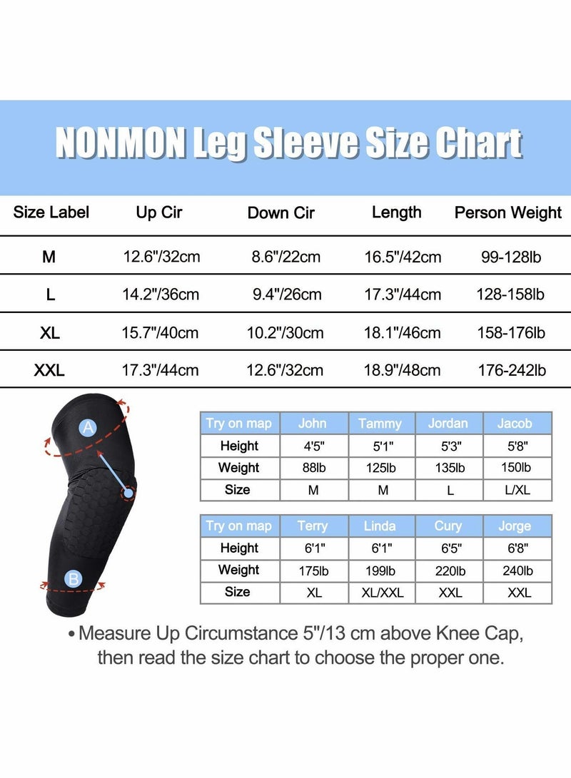 Knee Pads Basketball Compression Extended Leg Sleeves, 9mm Thick Crash Proof Pad Protective Non-Slip Support Brace for Men Women Youth Adult Volleyball Running Football - 1 Pair