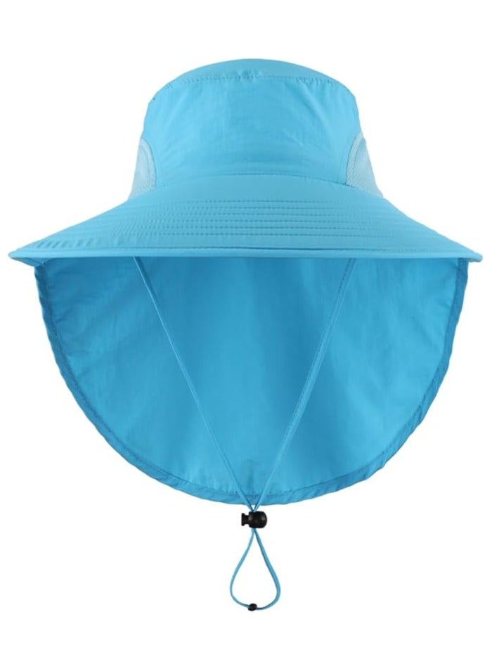 Sun Hat for Men/Women, Waterproof Wide Brim Bucket Hat UV Protection Boonie Hat for Fishing Hiking Garden Beach SKY BLUE