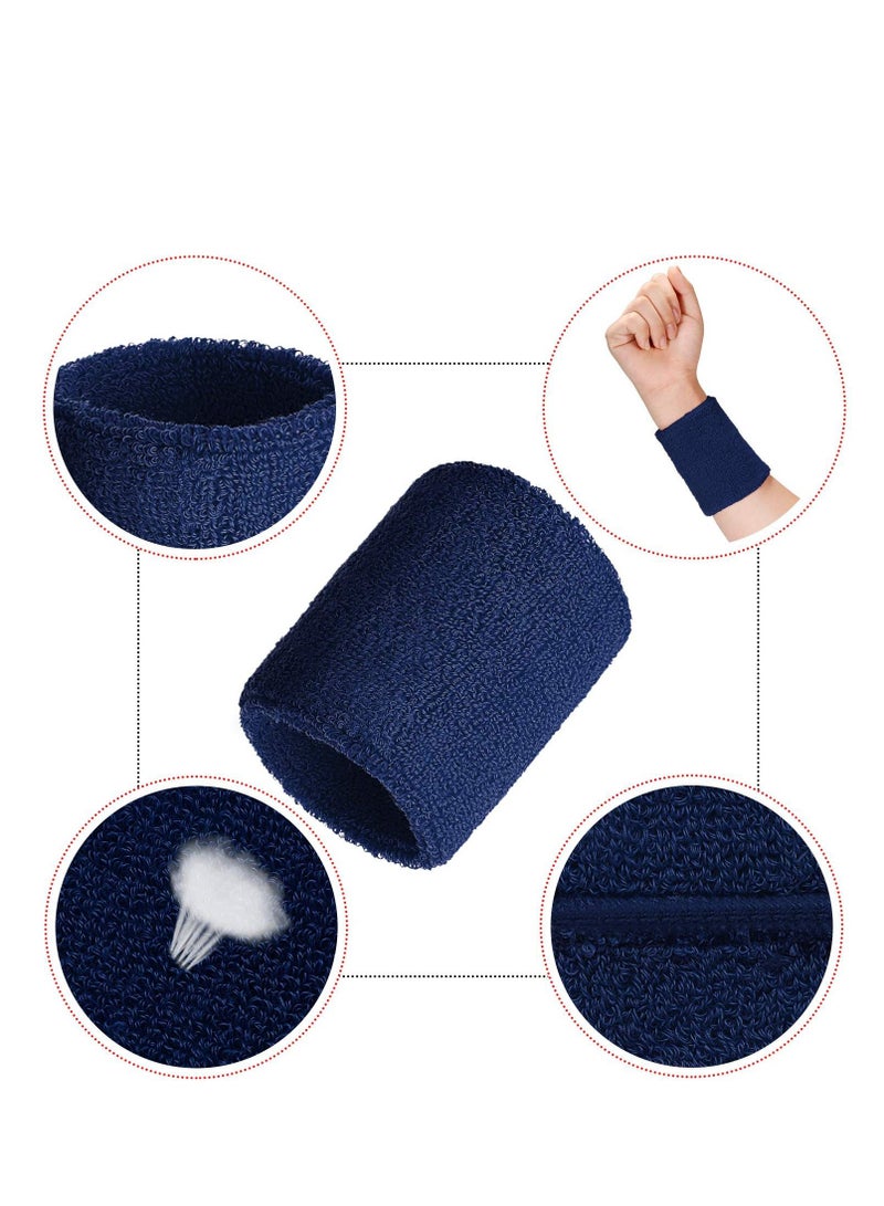 6 Pack Wrist Sweatbands Sports Wristbands for Football Basketball, Running Athletic Navy