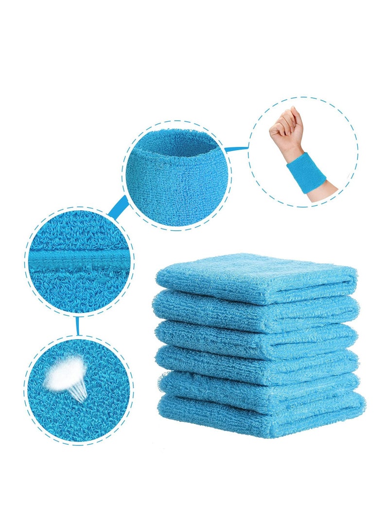 6 Pack Wrist Sweatbands Sports Wristbands for Football Basketball, Running Athletic Sports, Sky Blue