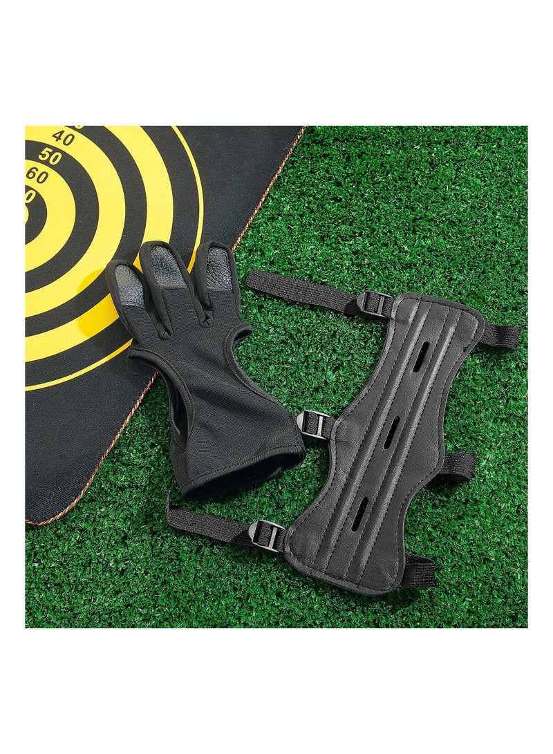 2 PACK Archery Arm Guard For Hunting And Target Shooting Adjustable Wrist With Three Straps Leather Pu Bracer Adult Archers Bow Finger for Compound Recurve Shoo
