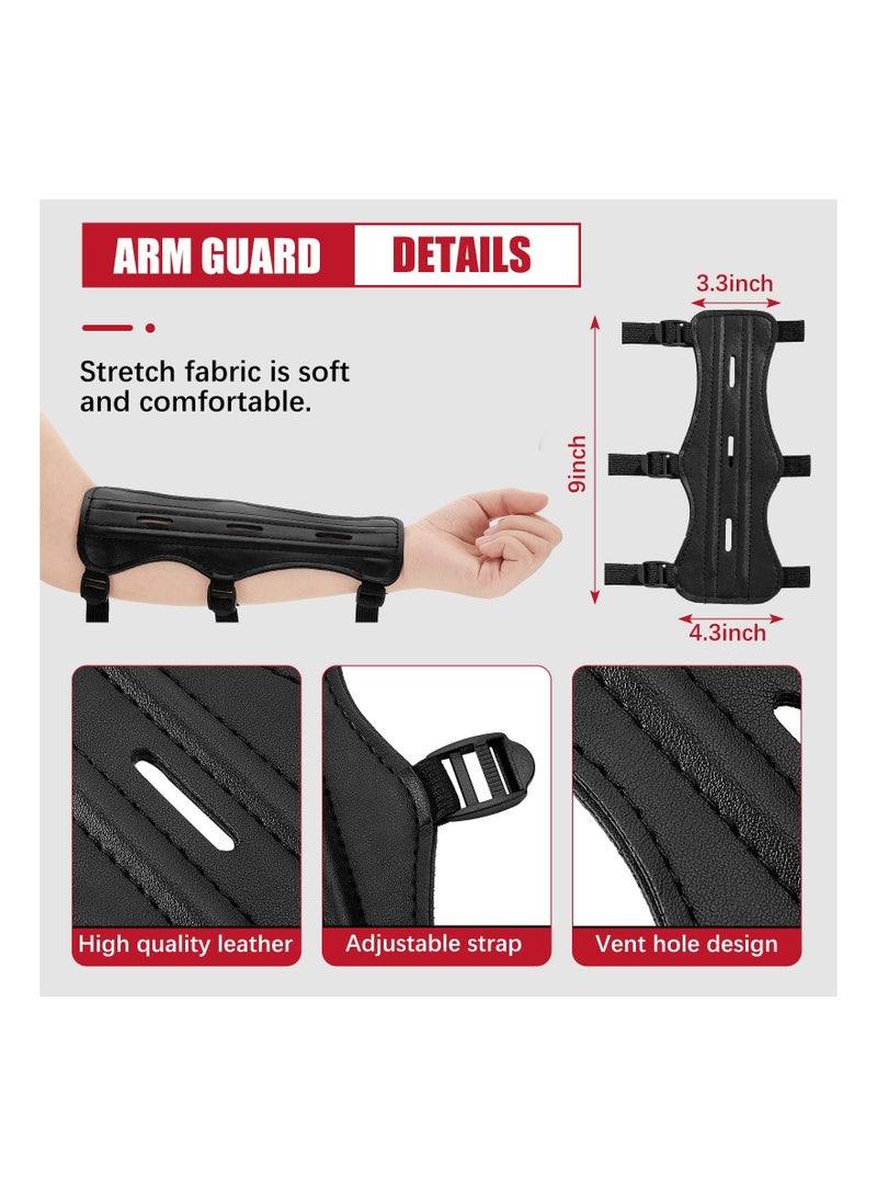 2 PACK Archery Arm Guard For Hunting And Target Shooting Adjustable Wrist With Three Straps Leather Pu Bracer Adult Archers Bow Finger for Compound Recurve Shoo