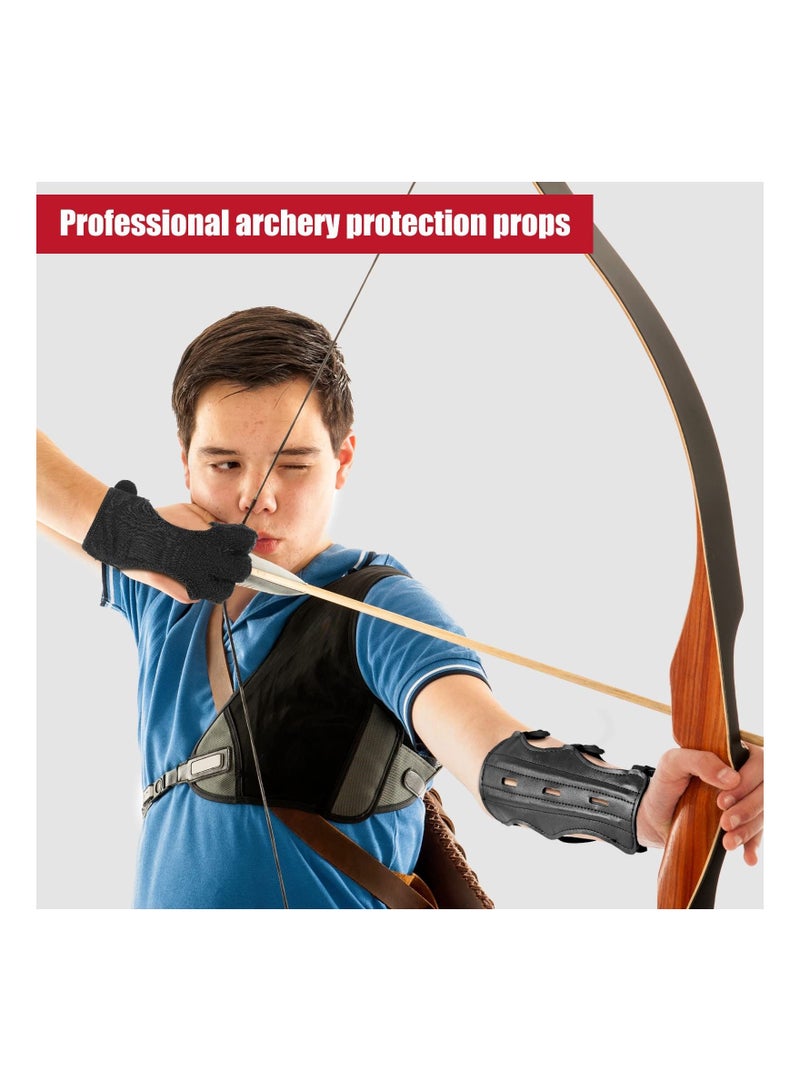 2 PACK Archery Arm Guard For Hunting And Target Shooting Adjustable Wrist With Three Straps Leather Pu Bracer Adult Archers Bow Finger for Compound Recurve Shoo