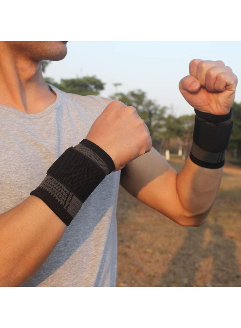 2 Pack Wrist Brace Carpal Tunnel, Wristbands Compression Strap, Wraps Support Sleeves for Work Fitness Weightlifting Sprains Tendonitis Pain Relief Breathable (Black, L)