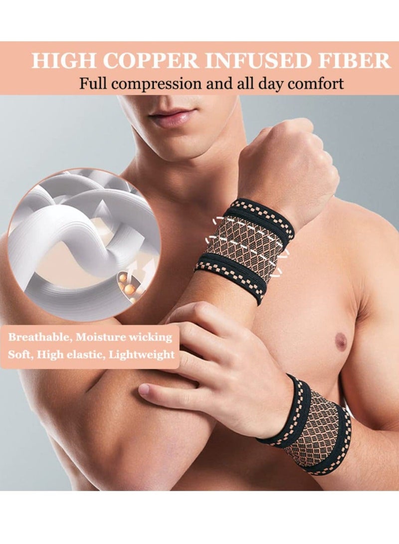 Copper Wrist Compression Sleeves, Elastic Support Sleeve Braces for Tendonitis Comfortable and Breathable Arthritis, Tendonitis, Sprains, Workout, Women Men
