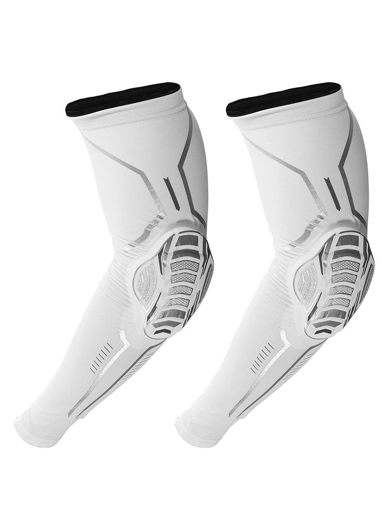 2 PCS Honeycomb Elbow Pads Protection Brace Tightening Breathable for Sports White L Size
