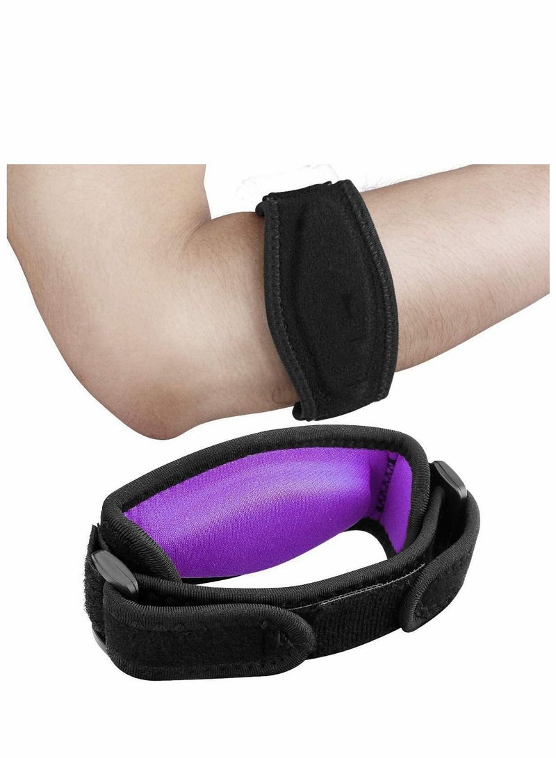 Elbow Support Strap, Adjustable Brace with Compression Pad Tennis Golfer's Pain Relief Weather Resistance for Elbow, Golfers Relief, Men, Women Purple 2 Pack