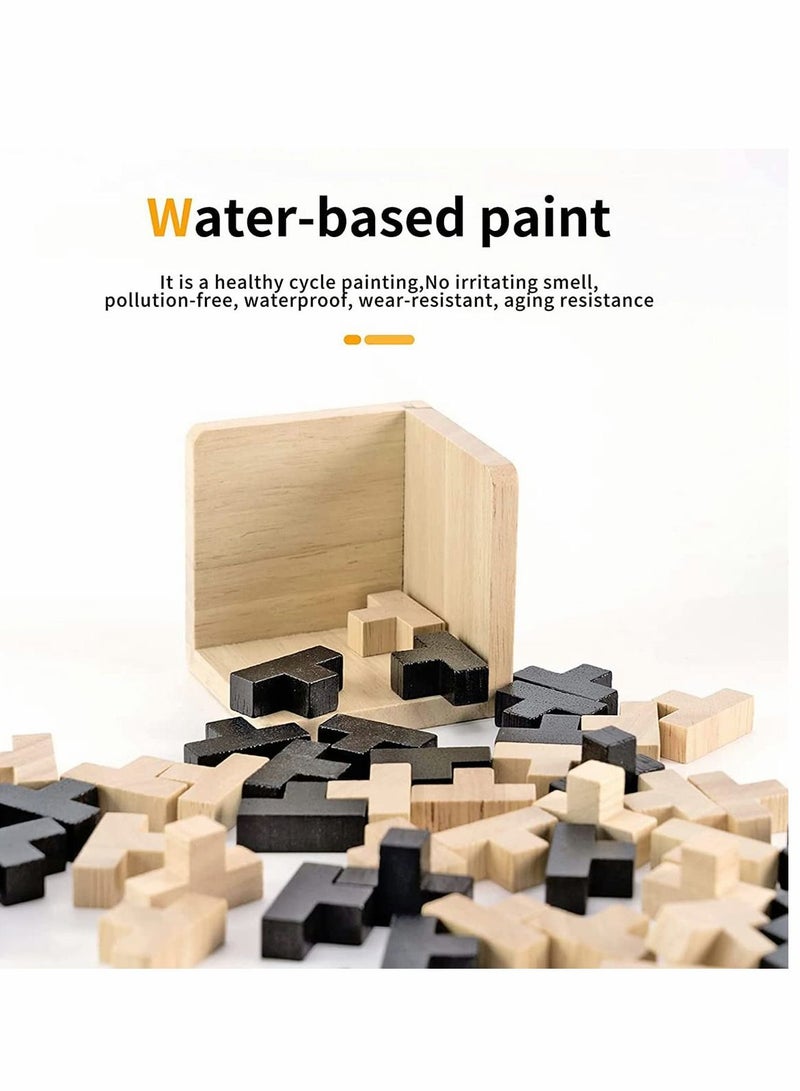 3D Wooden Puzzles Brain Teaser Two Color 54 T Shaped Blocks Geometric Intellectual Puzzle Educational Toy for Toddlers Kids and Adults Creativity Problem Solving