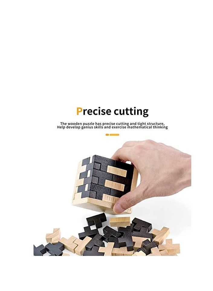 3D Wooden Puzzles Brain Teaser Two Color 54 T Shaped Blocks Geometric Intellectual Puzzle Educational Toy for Toddlers Kids and Adults Creativity Problem Solving