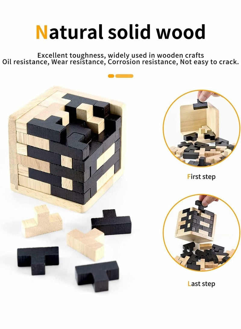 3D Wooden Puzzles Brain Teaser Two Color 54 T Shaped Blocks Geometric Intellectual Puzzle Educational Toy for Toddlers Kids and Adults Creativity Problem Solving