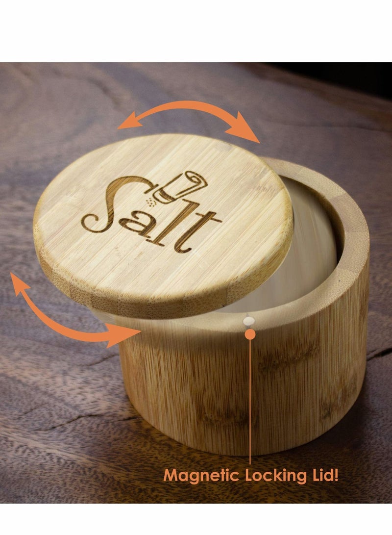 Totally Bamboo Salt Box, Storage Box with Magnetic Swivel Lid, Secure Durable & Organization for Seasonings, Round Container to Pepper Spice Bath Sea