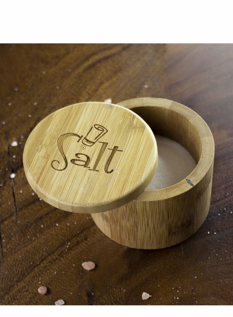Totally Bamboo Salt Box, Storage Box with Magnetic Swivel Lid, Secure Durable & Organization for Seasonings, Round Container to Pepper Spice Bath Sea