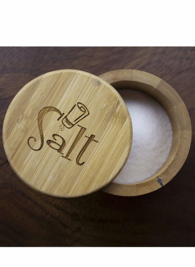 Totally Bamboo Salt Box, Storage Box with Magnetic Swivel Lid, Secure Durable & Organization for Seasonings, Round Container to Pepper Spice Bath Sea
