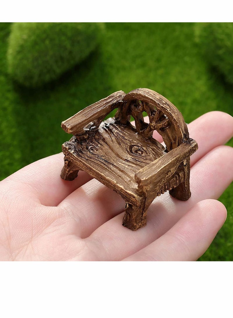 Fairy Garden, Furniture Ornaments, Miniature Table and Chairs Set, Village Micro Resin Bench Chair, for Dollhouse Accessories Home Landscape Decoration 12 Pieces (Cute Style)