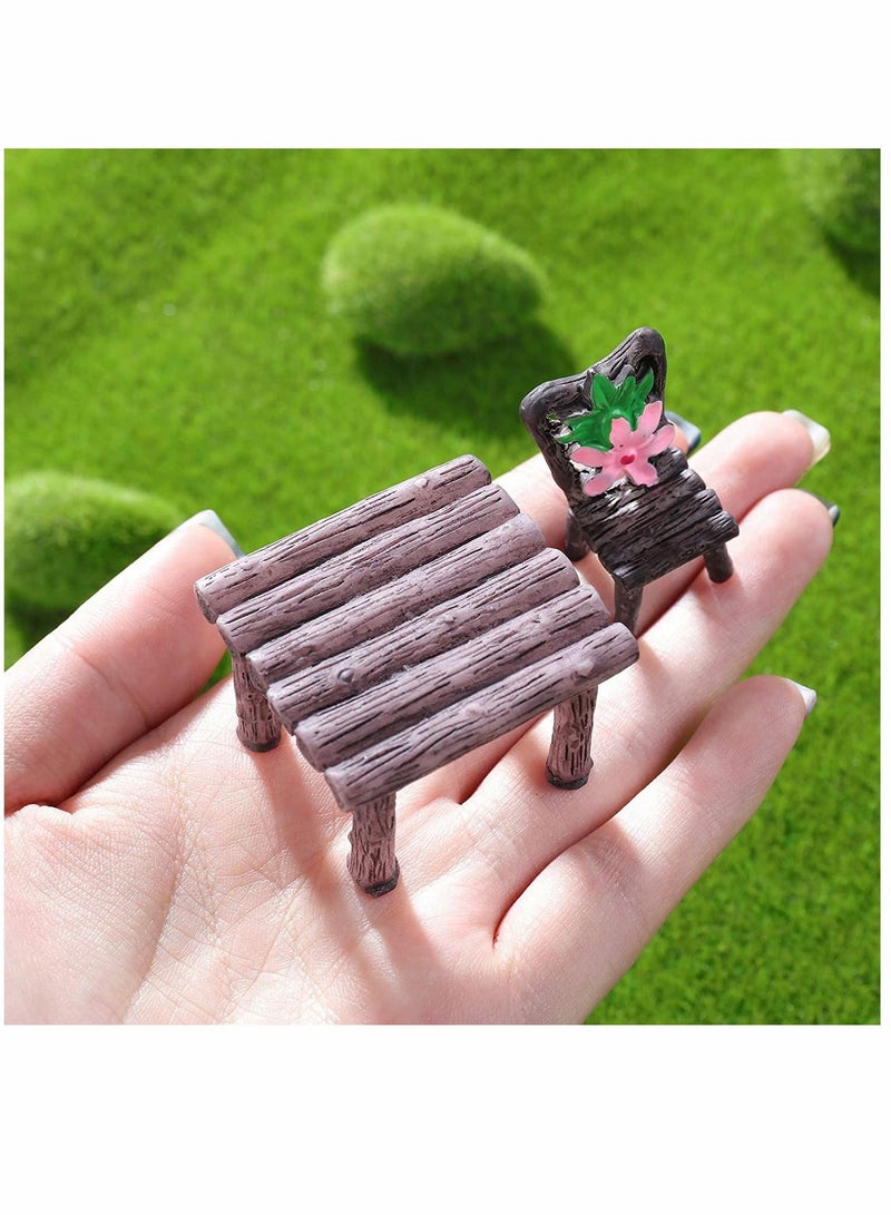 Fairy Garden, Furniture Ornaments, Miniature Table and Chairs Set, Village Micro Resin Bench Chair, for Dollhouse Accessories Home Landscape Decoration 12 Pieces (Cute Style)